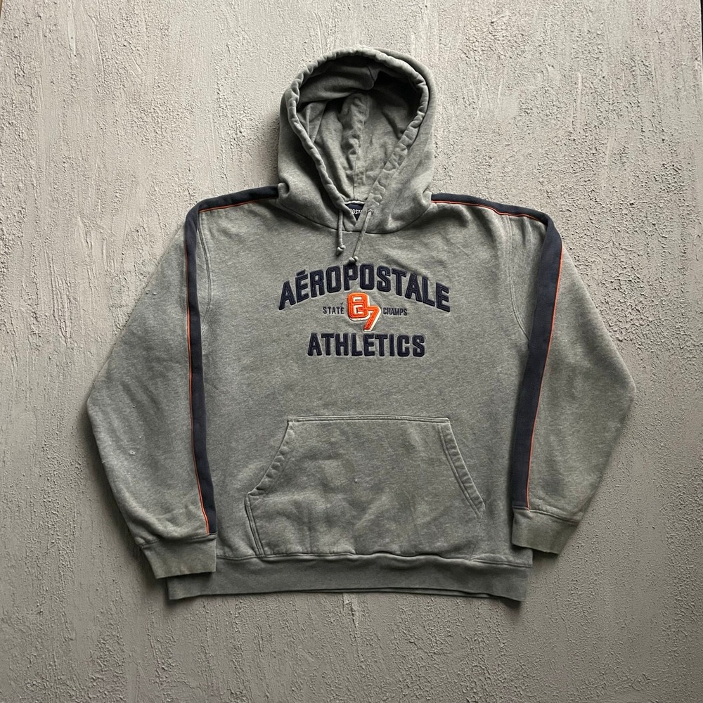 Vintage Aeropostale Athletics Hoodie Men XL Grey 2000s